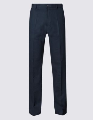 Linen Blend Flat Front Trousers &#40;5-14 Years&#41;